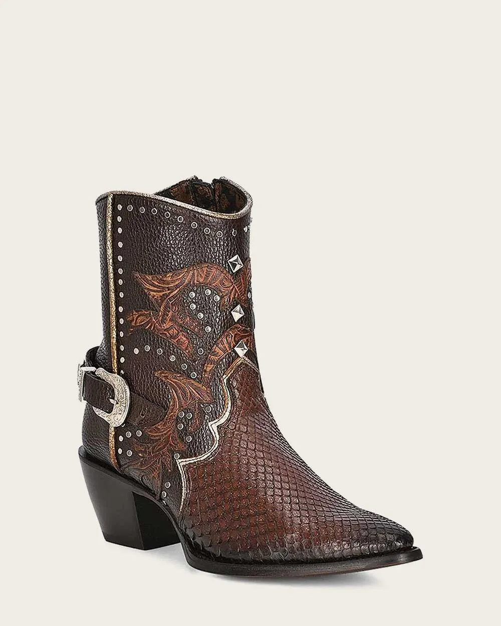 Ankle western brown exotic bootie