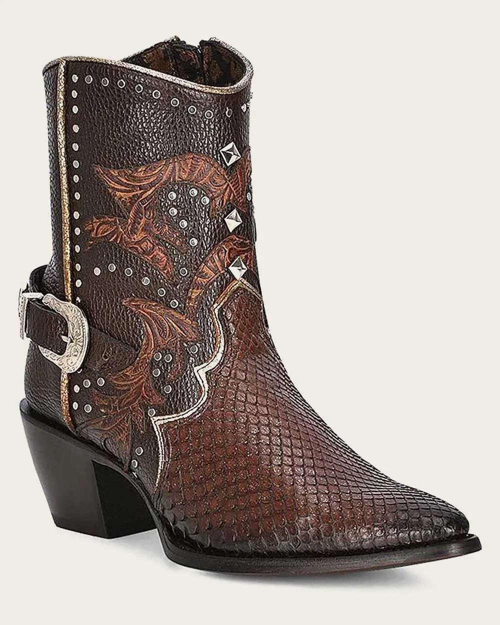 Ankle western brown exotic bootie