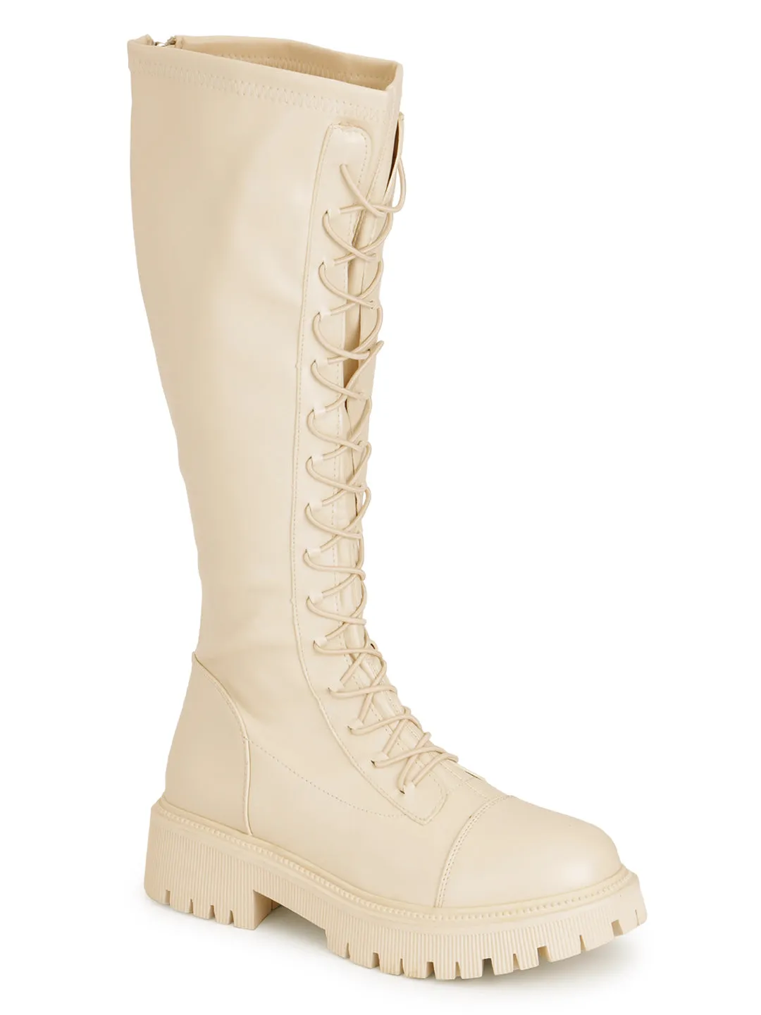 Beige PU High-End-Fashion Stylish Long Boots (TC-RS3702-BEIG)