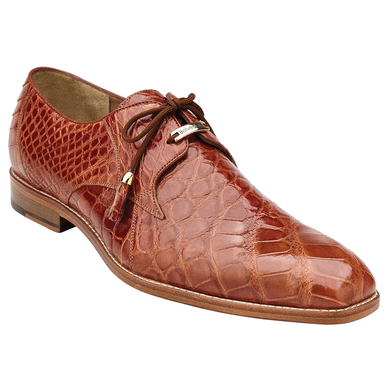 Belvedere Lago Men's Tassel Lace Cognac Alligator Shoes