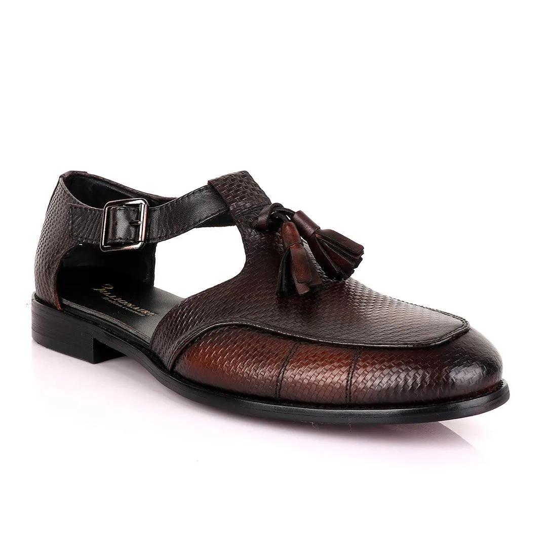 Billionaire Exotic Black Weaven Brown with Tassel Cover Shoe