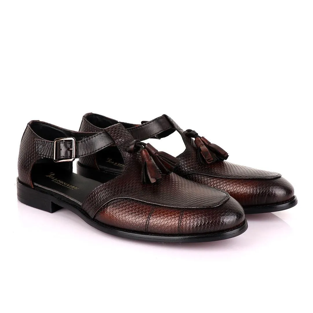 Billionaire Exotic Black Weaven Brown with Tassel Cover Shoe