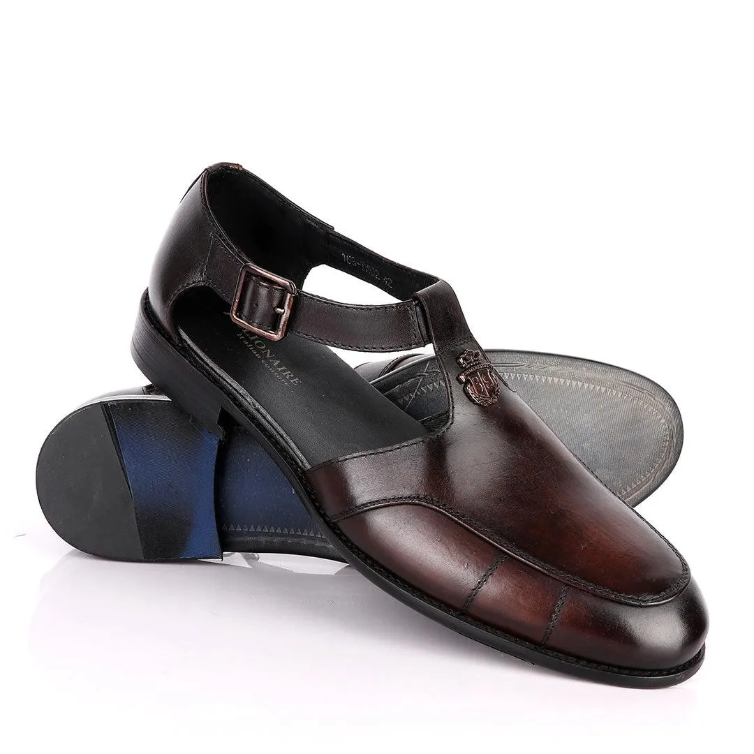 Billionaire Logo Head Coffee Plain Leather Sandal Shoe