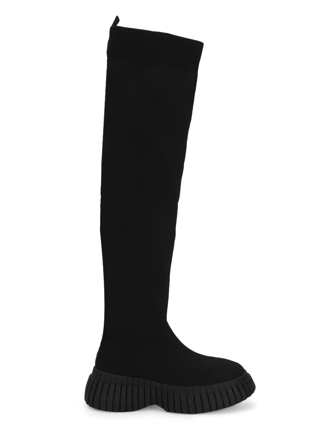 Black Knitted High-End-Fashion Stylish Knee Boots (TC-RS3669-BLK)