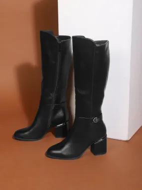 Black PU Block Long Boots (TC-219557-11-BLK)