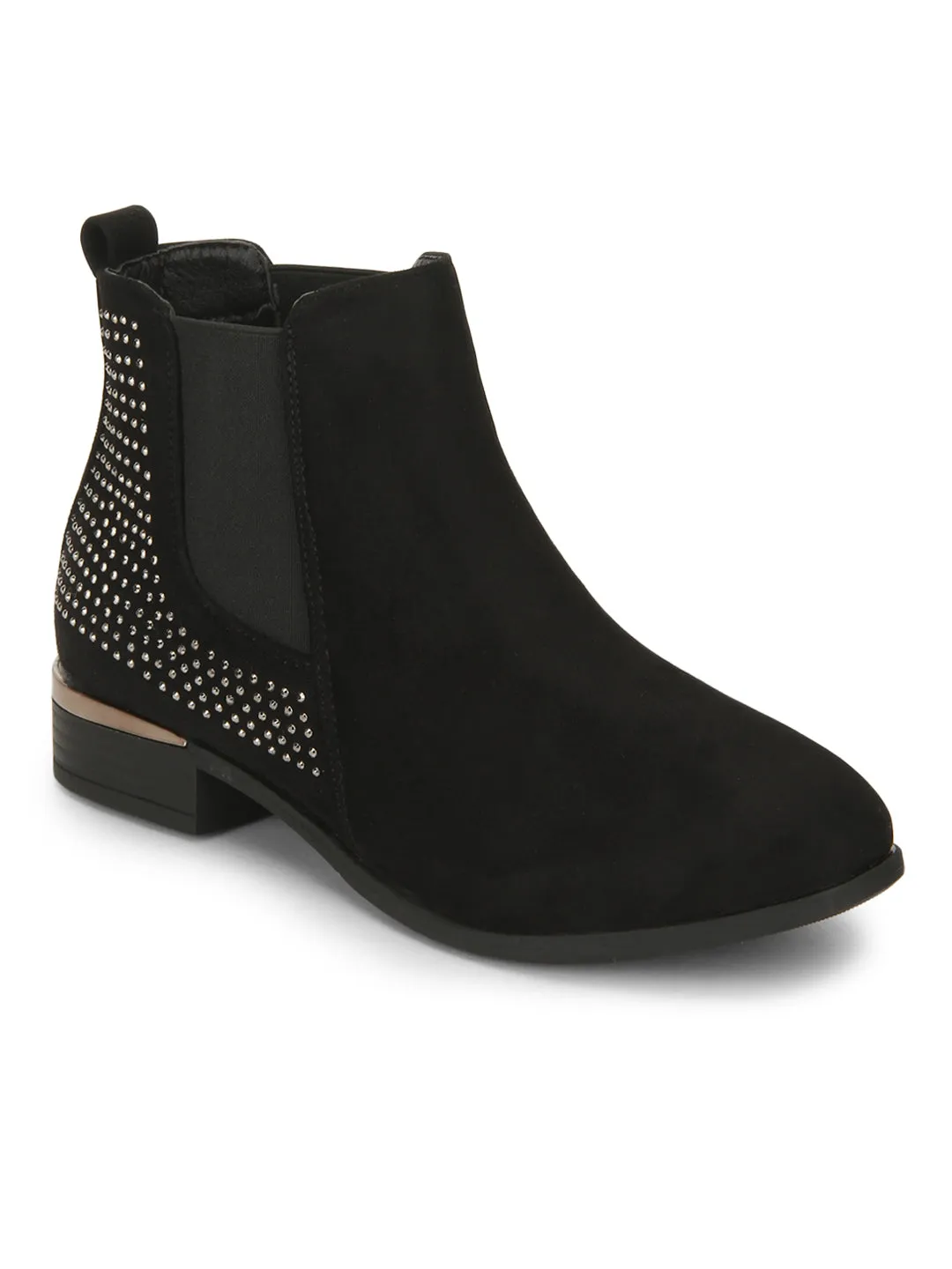 Black Suede Studded Ankle Boots