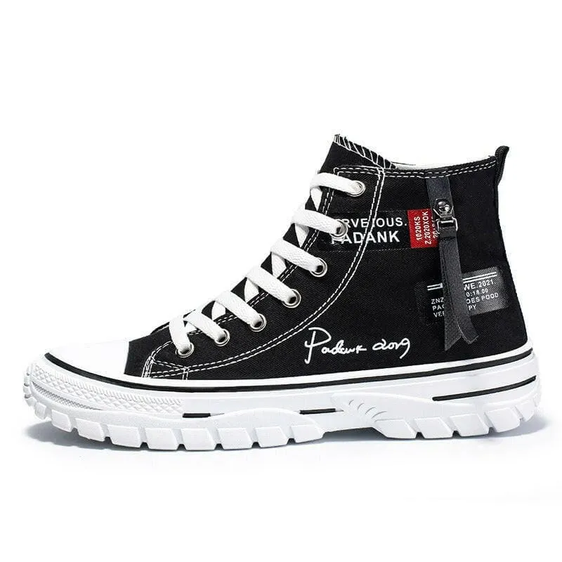 Breathable High Top Black Sneakers for Men with Chunky White Sole