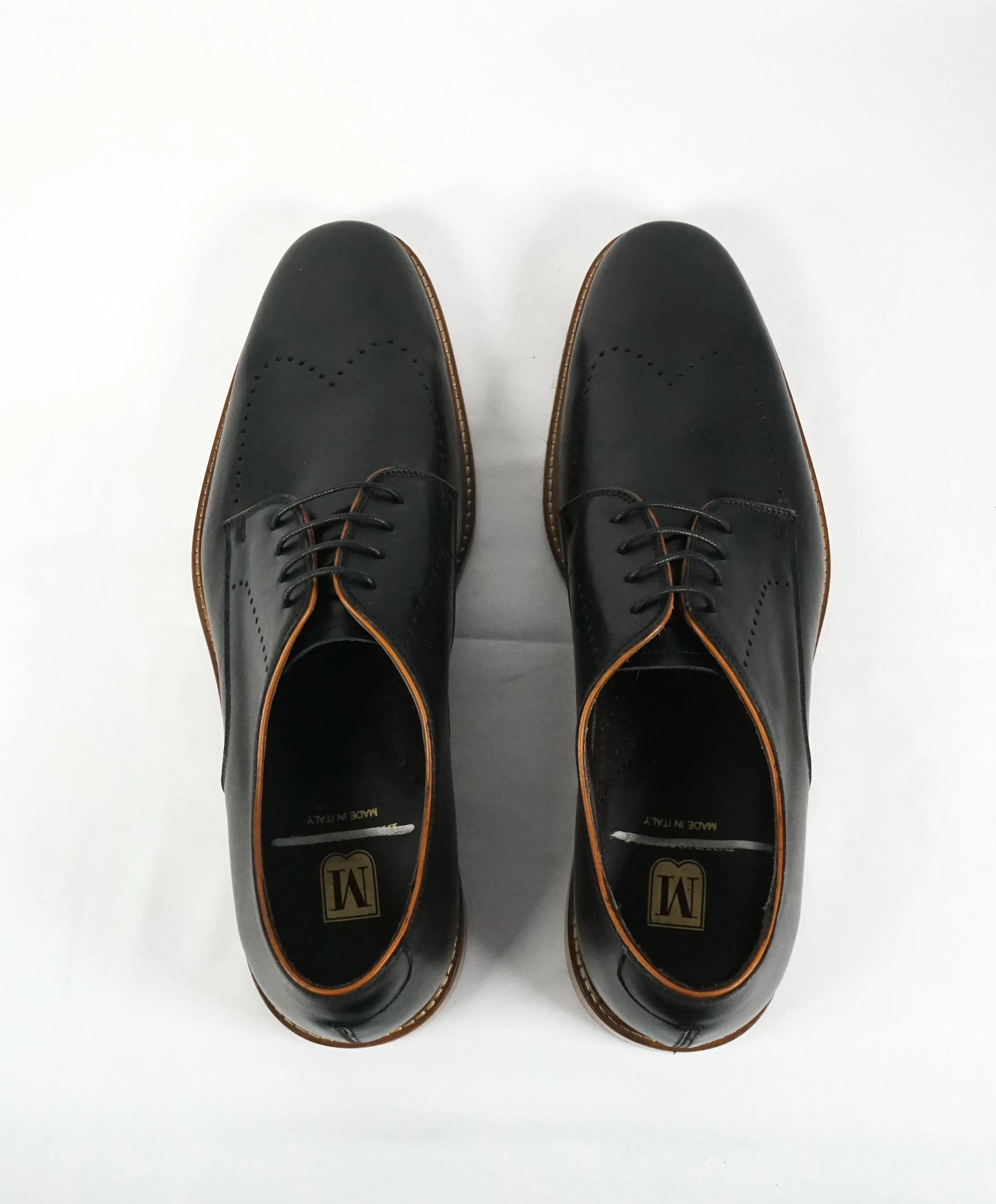 BRUNO MAGLI - “JOHN” Black Brogue Oxfords W Contrast Sole - 12