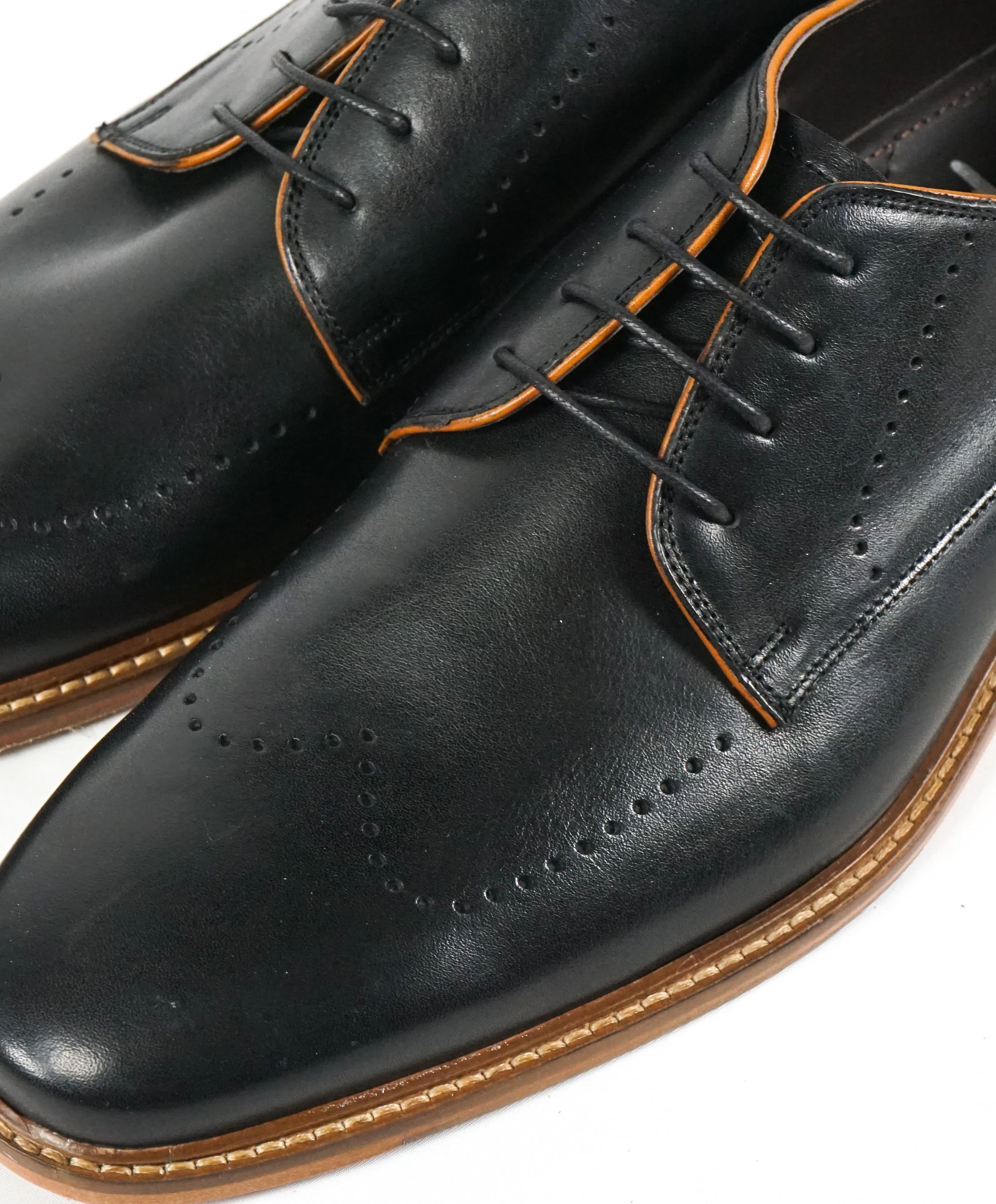 BRUNO MAGLI - “JOHN” Black Brogue Oxfords W Contrast Sole - 12