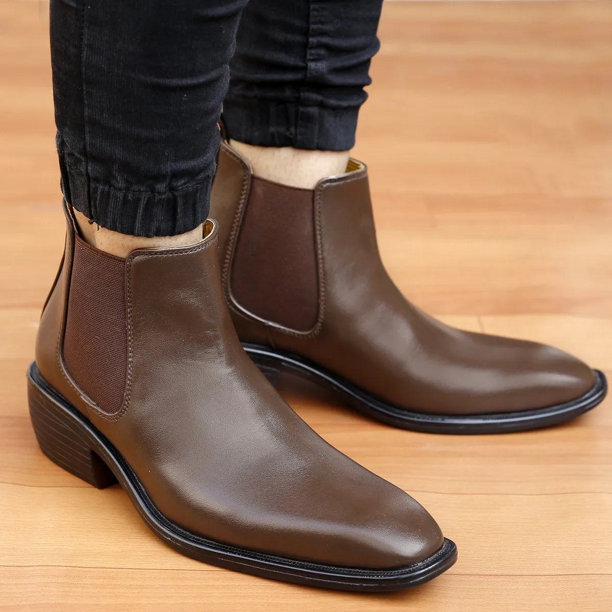 Bxxy's 3 Inch Hidden Height Increasing Vegan Leather  Comfortable Slip-on Chelsea Boots for Men