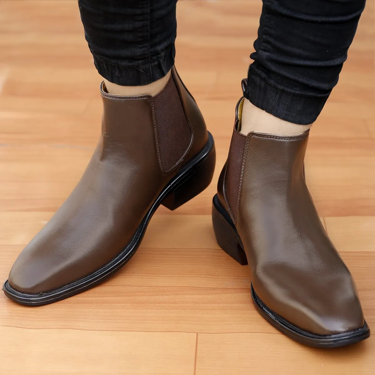 Bxxy's 3 Inch Hidden Height Increasing Vegan Leather  Comfortable Slip-on Chelsea Boots for Men