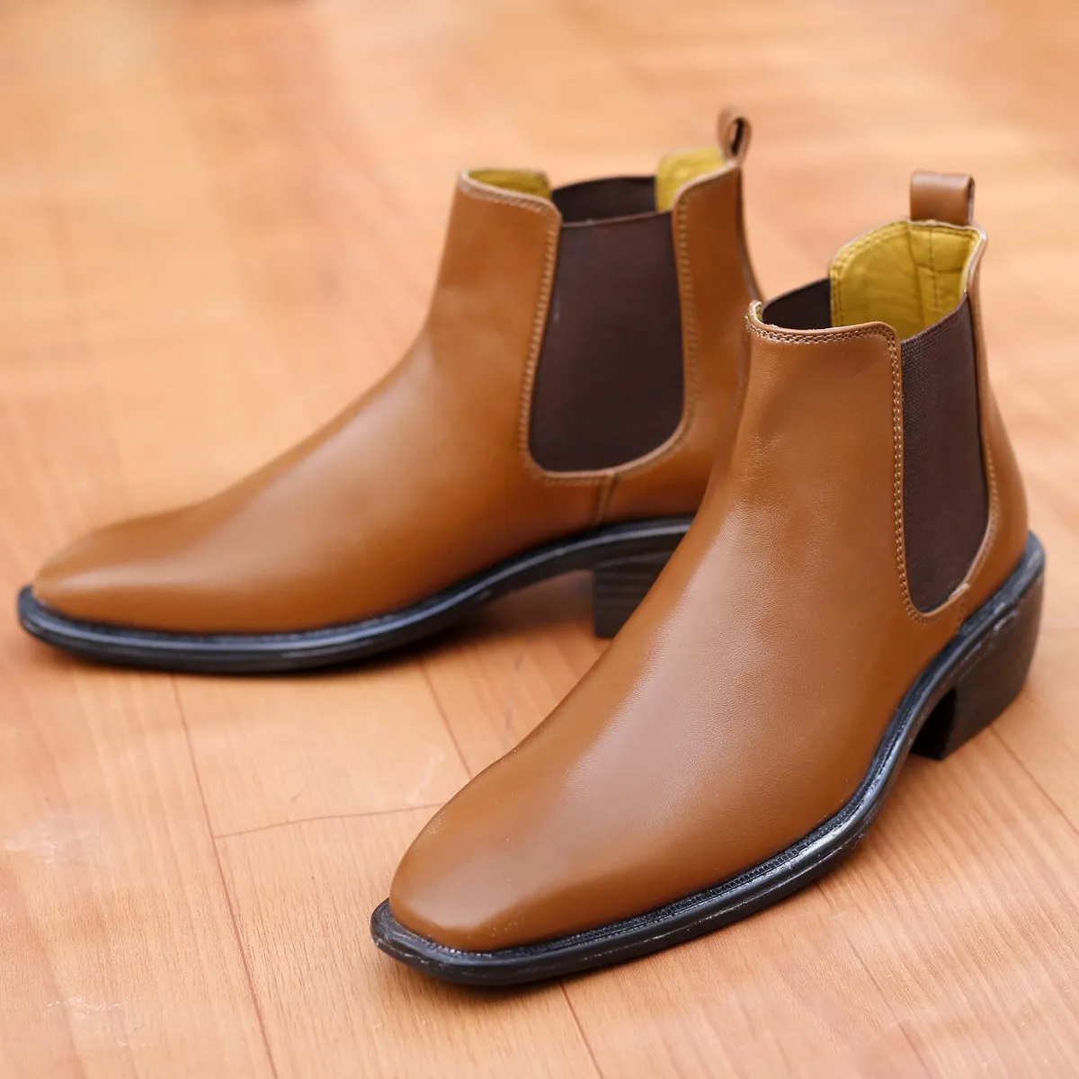 Bxxy's 3 Inch Hidden Height Increasing Vegan Leather  Comfortable Slip-on Chelsea Boots for Men