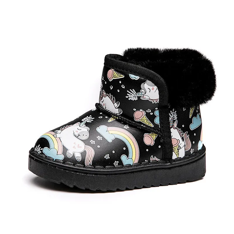 Cute Cartoon Unicorn Children snow boots Pink Cute Girl Keep Warm Shoes