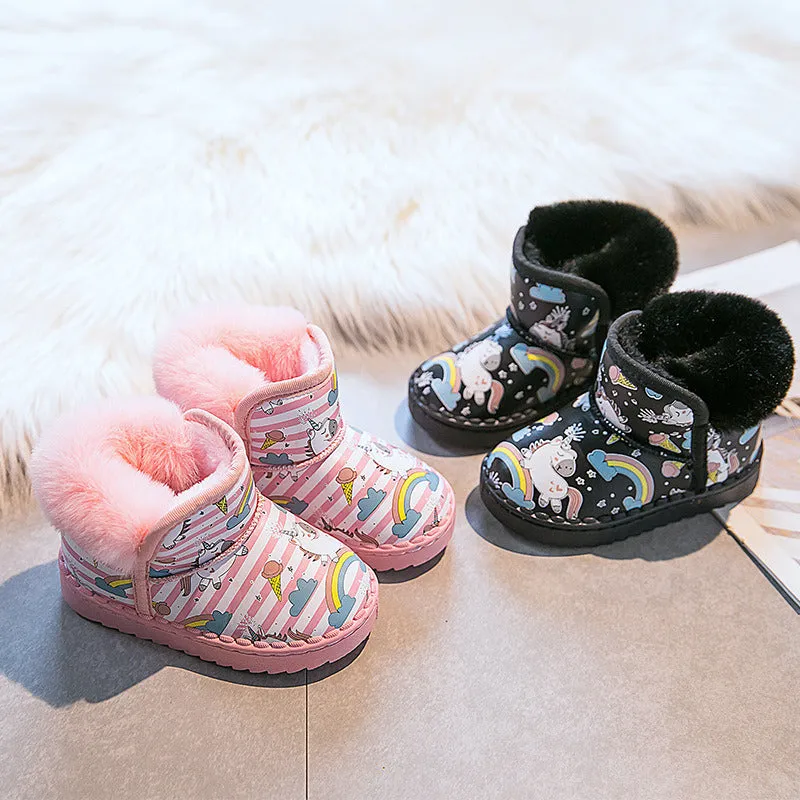 Cute Cartoon Unicorn Children snow boots Pink Cute Girl Keep Warm Shoes