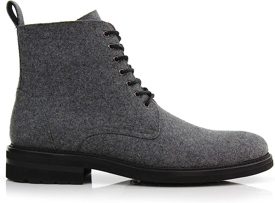 Dark&Grey Woolen and Leather Lace-up Fashion Chukka Boots with Zipper Closure