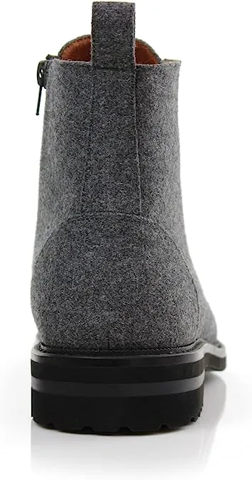 Dark&Grey Woolen and Leather Lace-up Fashion Chukka Boots with Zipper Closure