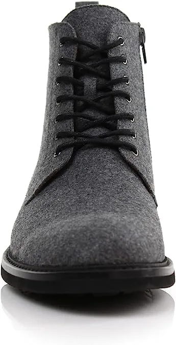 Dark&Grey Woolen and Leather Lace-up Fashion Chukka Boots with Zipper Closure