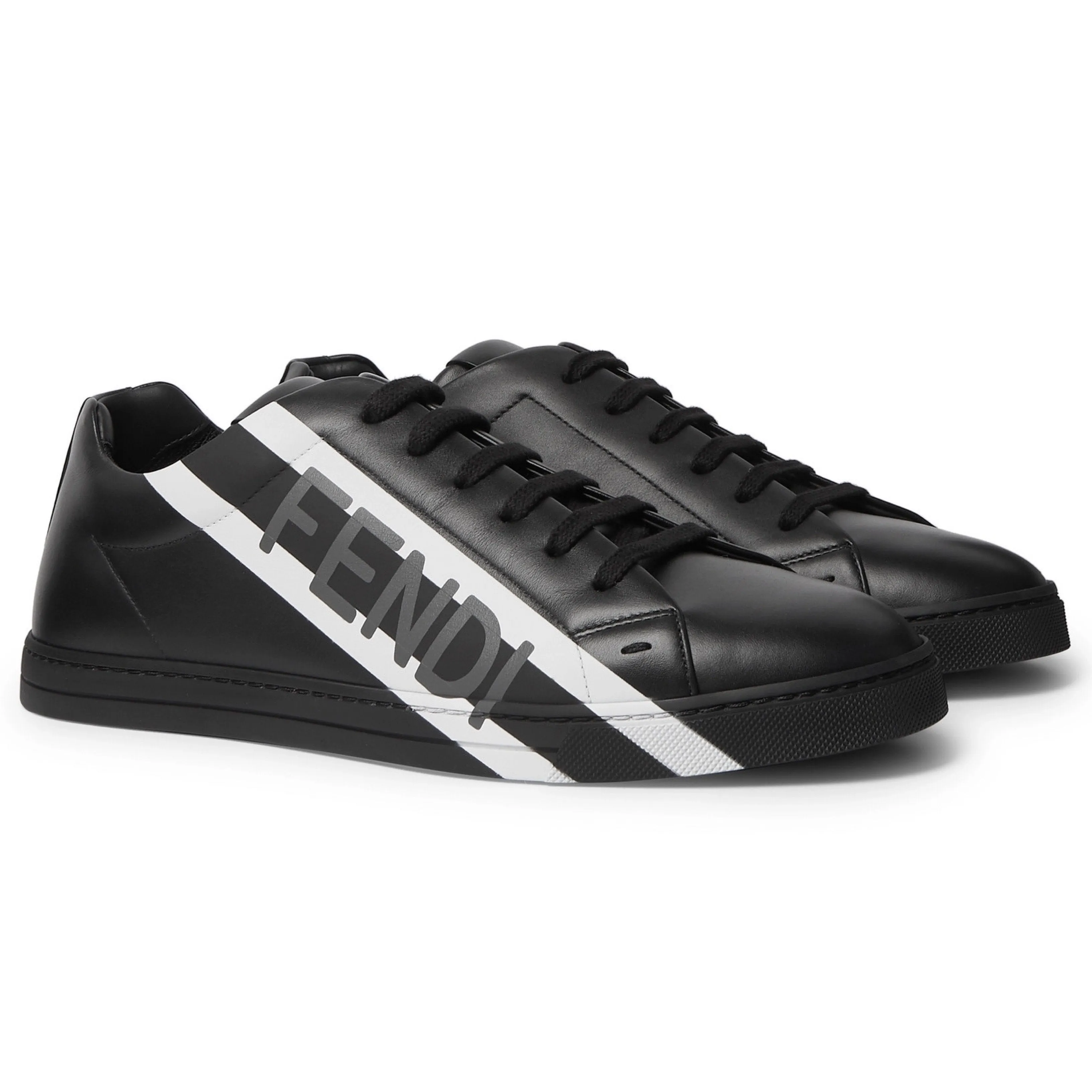 Fendi Black Leather Logo Sneakers