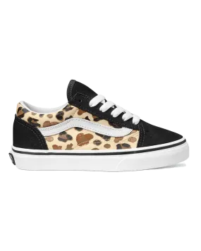 Girls Old Skool Shoes in Leopard Glitter Black & Brown