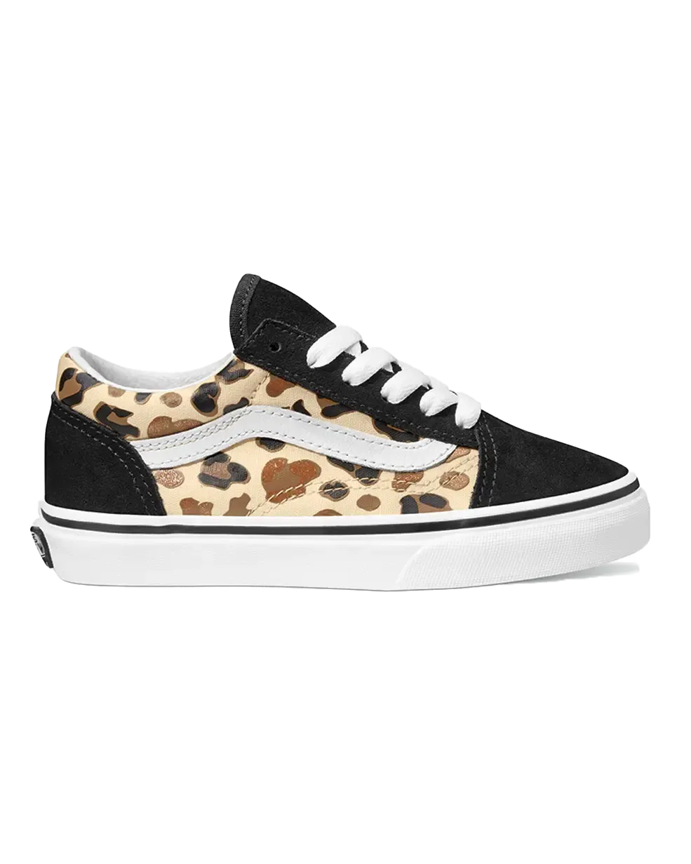 Girls Old Skool Shoes in Leopard Glitter Black & Brown