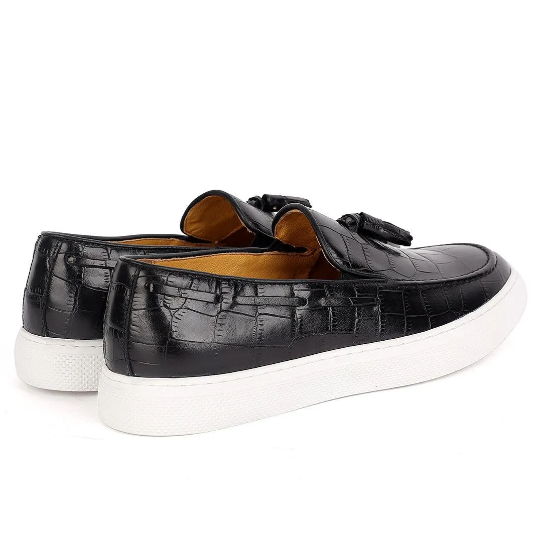 John Foster crocodile Leather Tassel Designed Cooperate Men's Sneaker Shoe