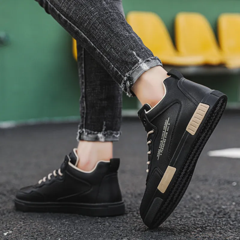 Leather Panel Shoes Fashionable High-top