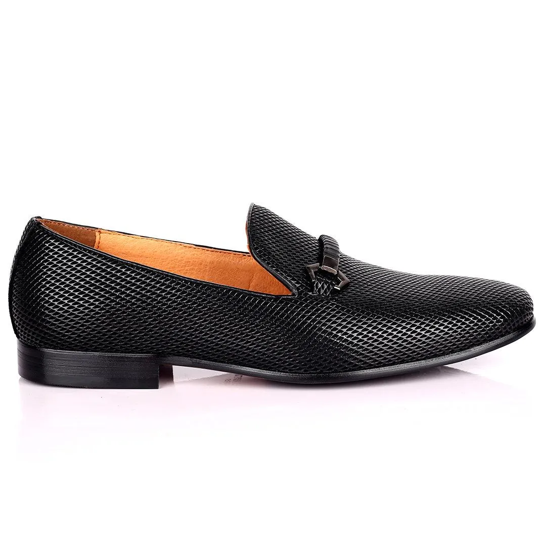 Lou Elegant Metal Logo Designed Patterned  Black Formal Shoe