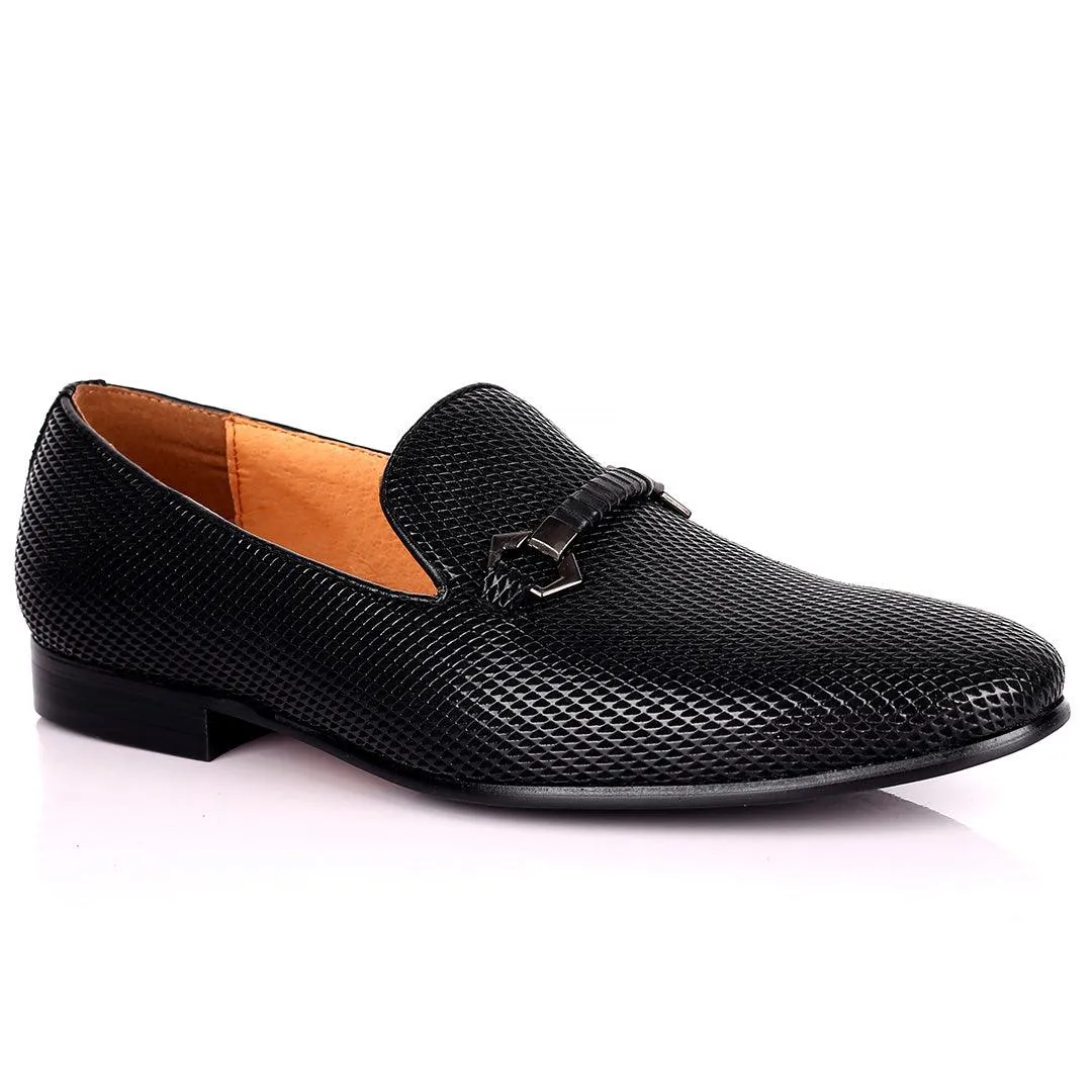 Lou Elegant Metal Logo Designed Patterned  Black Formal Shoe