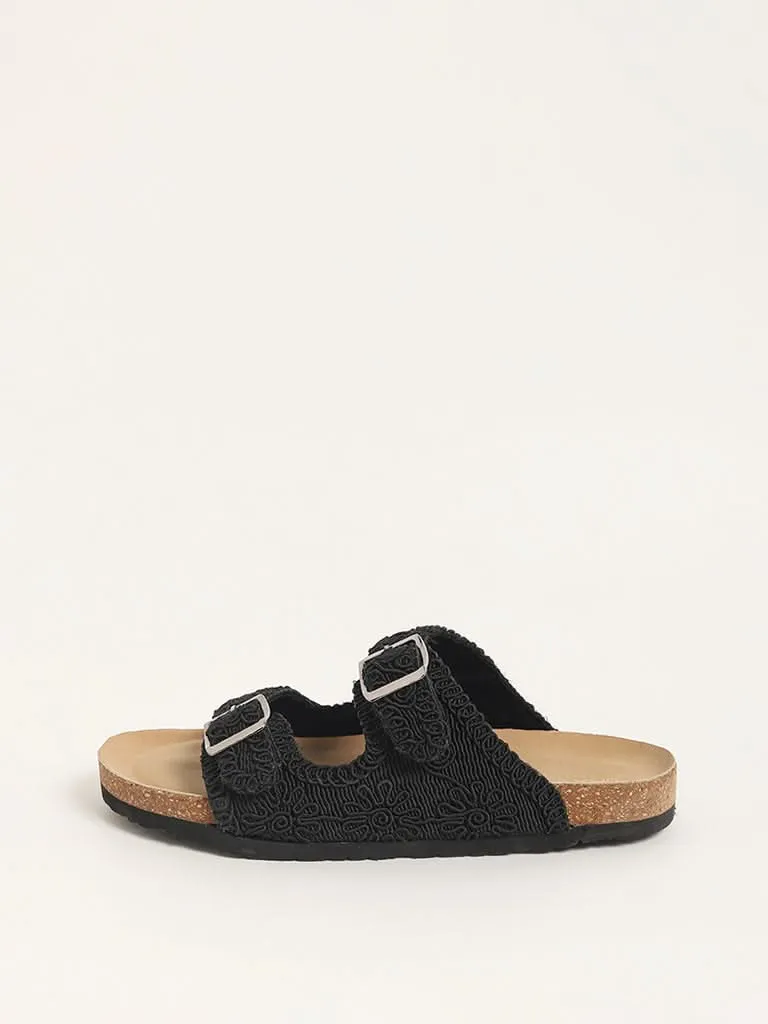 LUNA BLU Black Crochet Strap Comfort Sandals