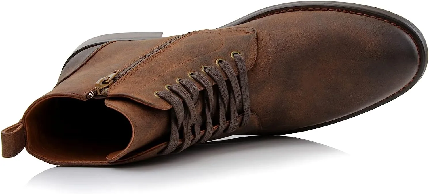 Maple&Brown Woolen and Leather Lace-up Fashion Chukka Boots with Zipper Closure