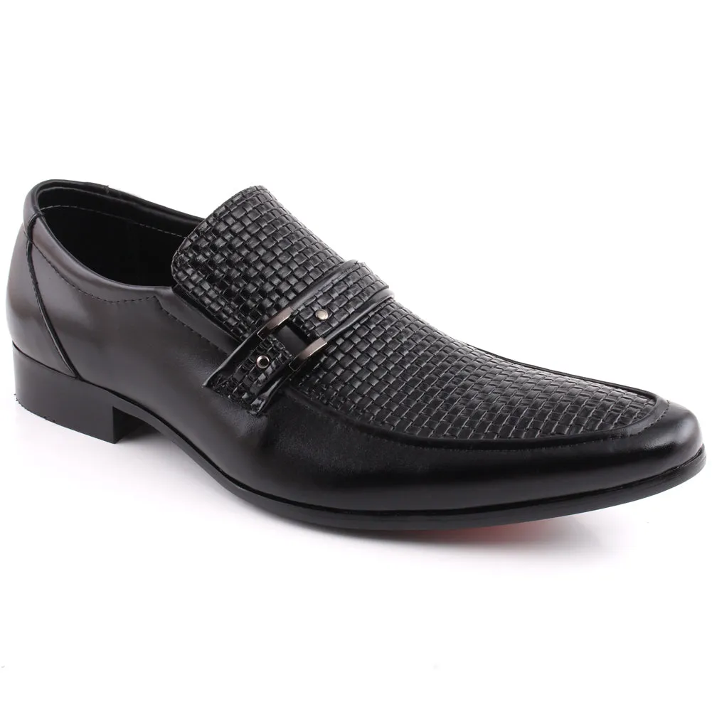 Men “SHAD” Textured Vamp Moc Toe Formal Dual Shade Buckle  Loafer Shoes