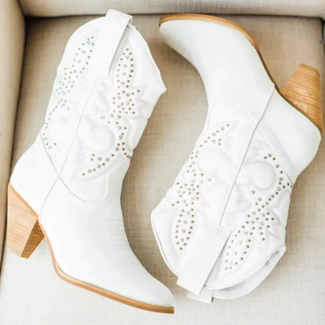 Online Exclusive | Houston Western Stud with Heel Boots in White