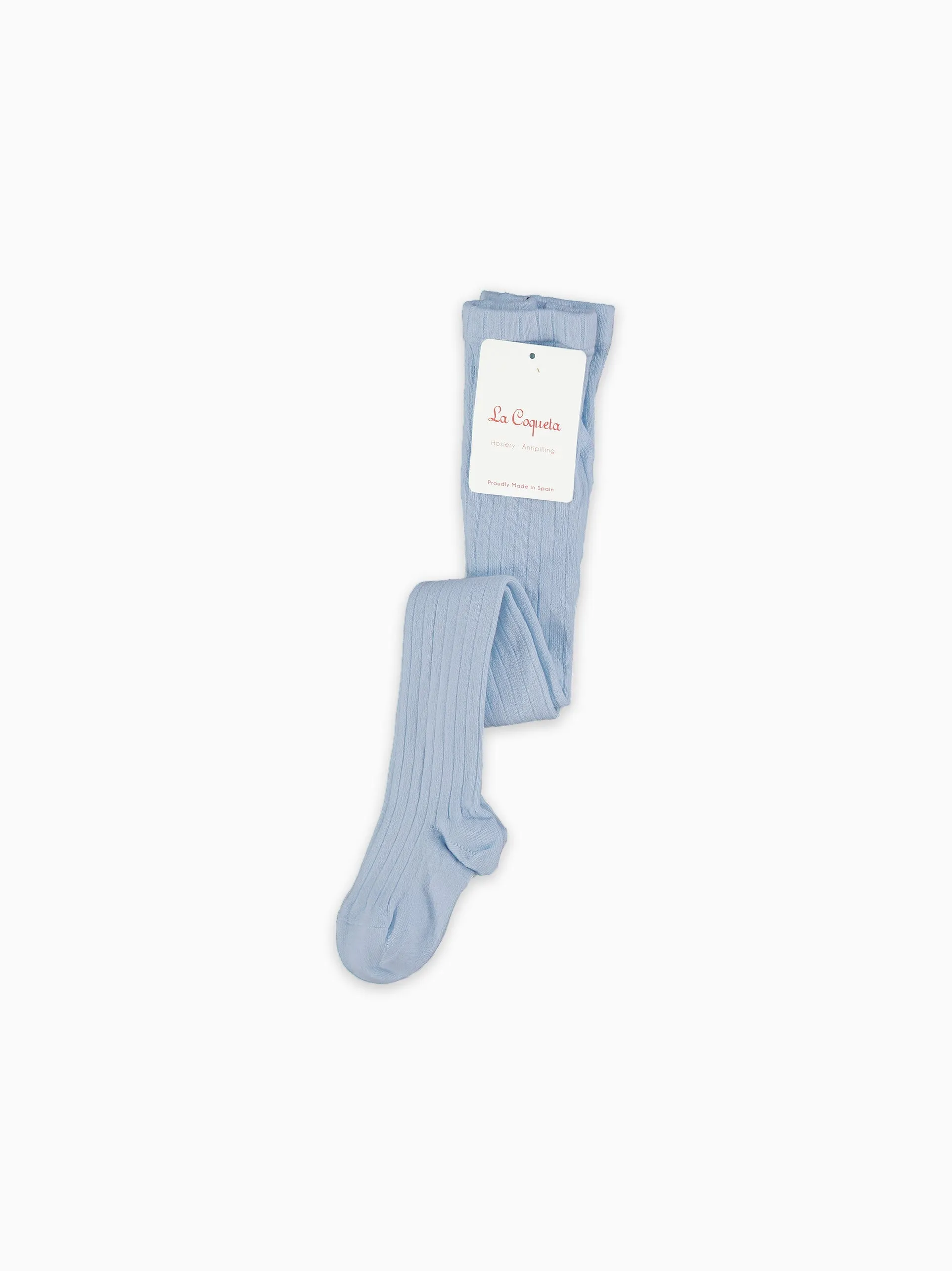 Soft Blue Ribbed Kids Tights