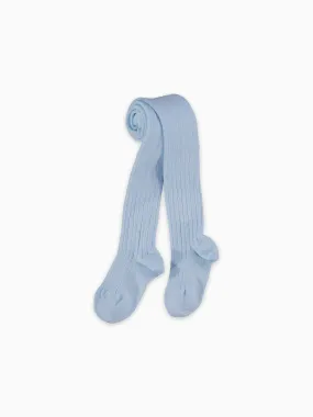 Soft Blue Ribbed Kids Tights