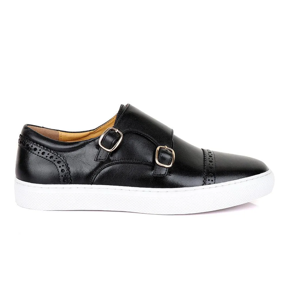 Terry Taylor Black Leather Double Strap Sneaker Shoe