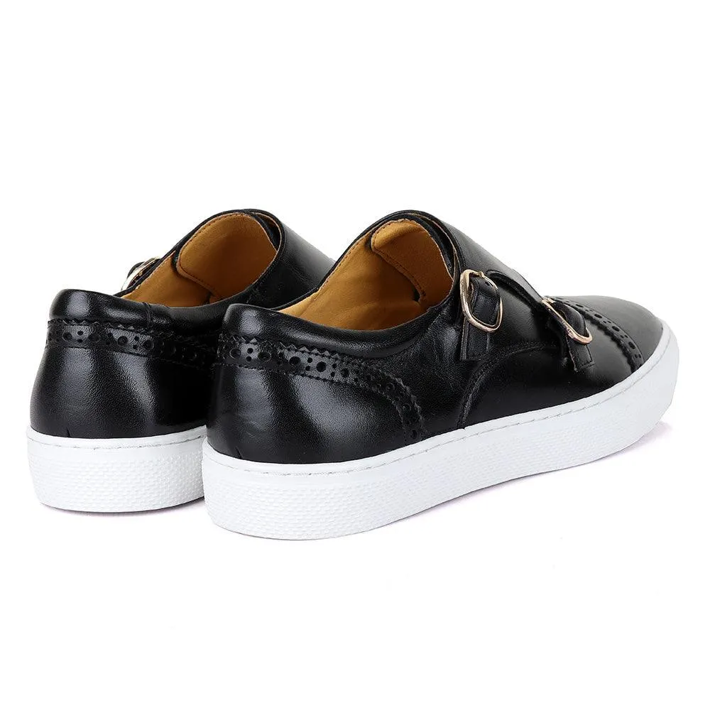 Terry Taylor Black Leather Double Strap Sneaker Shoe