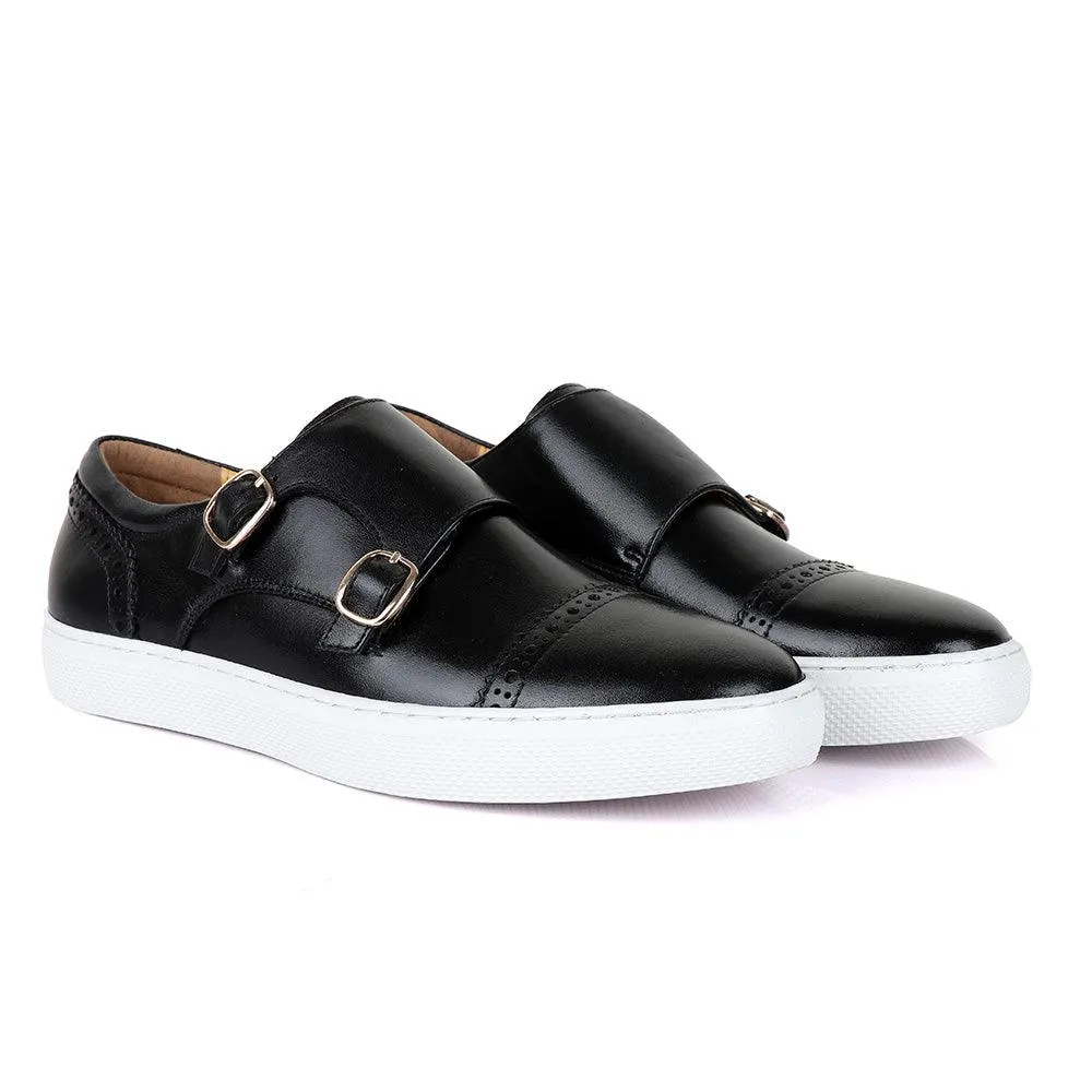 Terry Taylor Black Leather Double Strap Sneaker Shoe