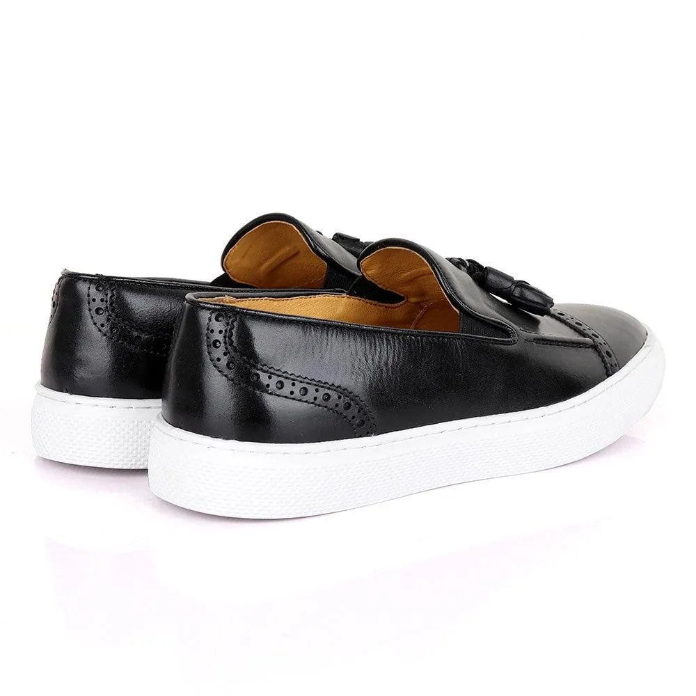 Terry Taylor Black Leather Tassel Sneaker Shoe