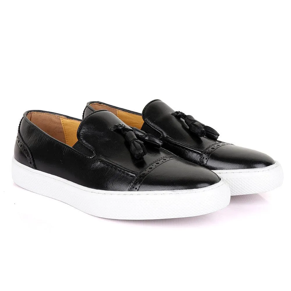 Terry Taylor Black Leather Tassel Sneaker Shoe