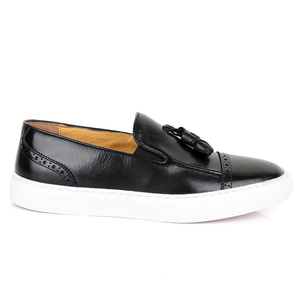 Terry Taylor Black Leather Tassel Sneaker Shoe