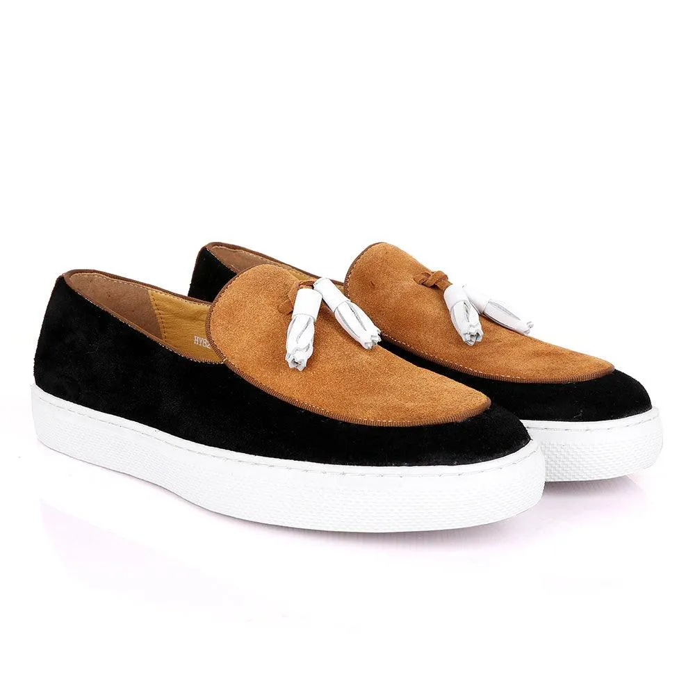 Terry Taylors Tassel Suede Black And Brown Sneaker Shoe