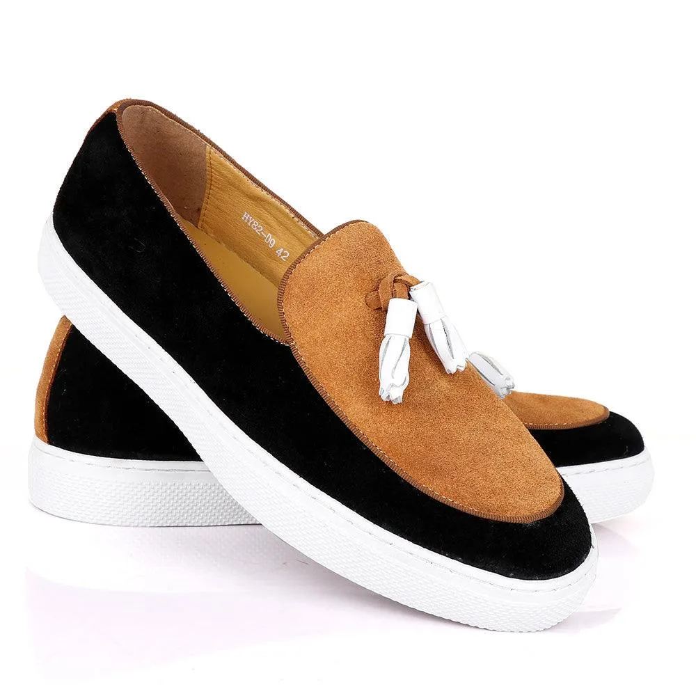 Terry Taylors Tassel Suede Black And Brown Sneaker Shoe