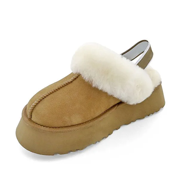 Warm Sheepskin Platform Slippers