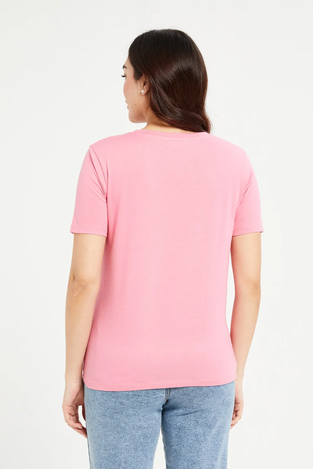 Women Pink Paris Embellished T-Shirt