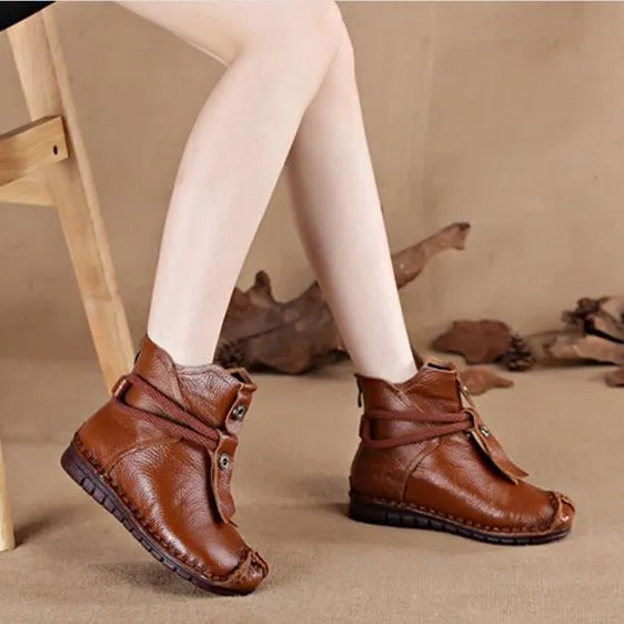 Women warm retro back zipper ankle flat boots