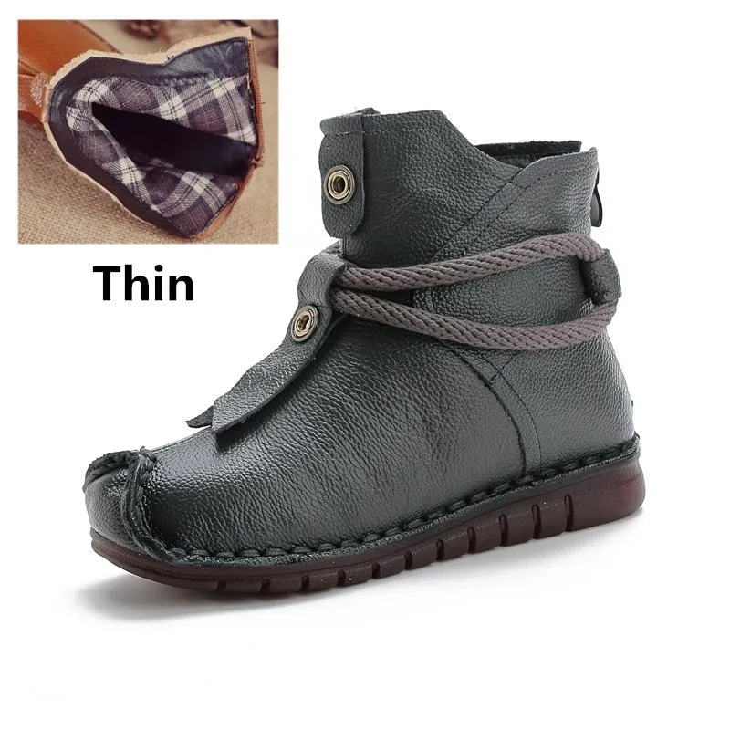 Women warm retro back zipper ankle flat boots