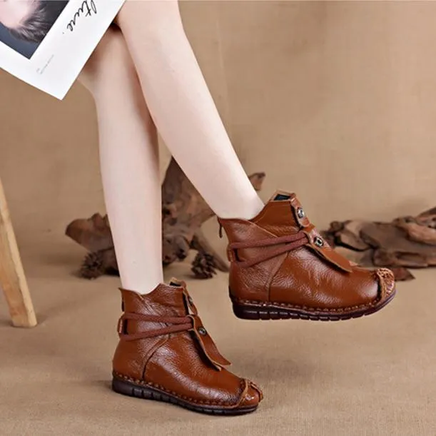 Women warm retro back zipper ankle flat boots