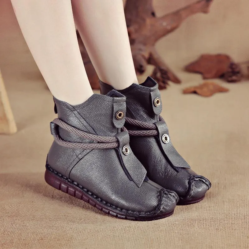 Women warm retro back zipper ankle flat boots