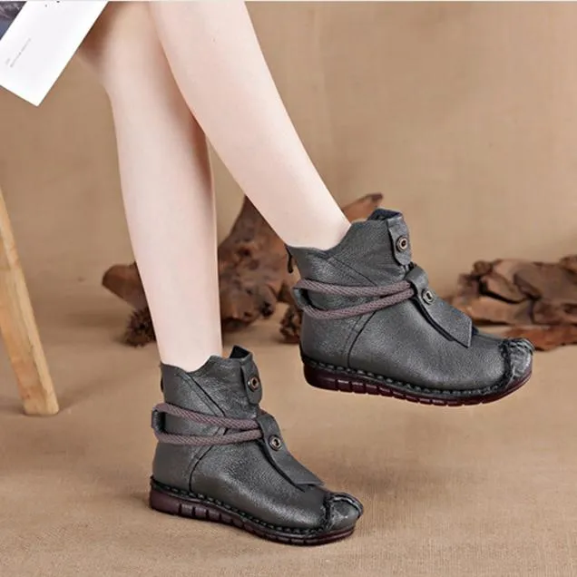 Women warm retro back zipper ankle flat boots