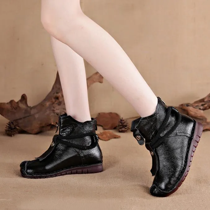 Women warm retro back zipper ankle flat boots